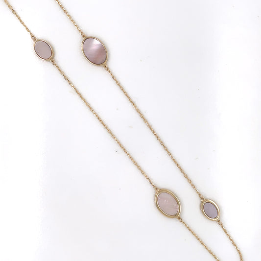 9ct Gold Pink Mother of Pearl Ovals Necklet GN190