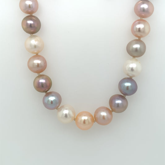 Multi Colour Pearl 9/9.5mm Necklace Silver Clasp