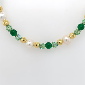 Freshwater Pearl , Peridot Swarowski Crystal & Yellow Bead Necklace
