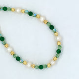 Freshwater Pearl , Peridot Swarowski Crystal & Yellow Bead Necklace