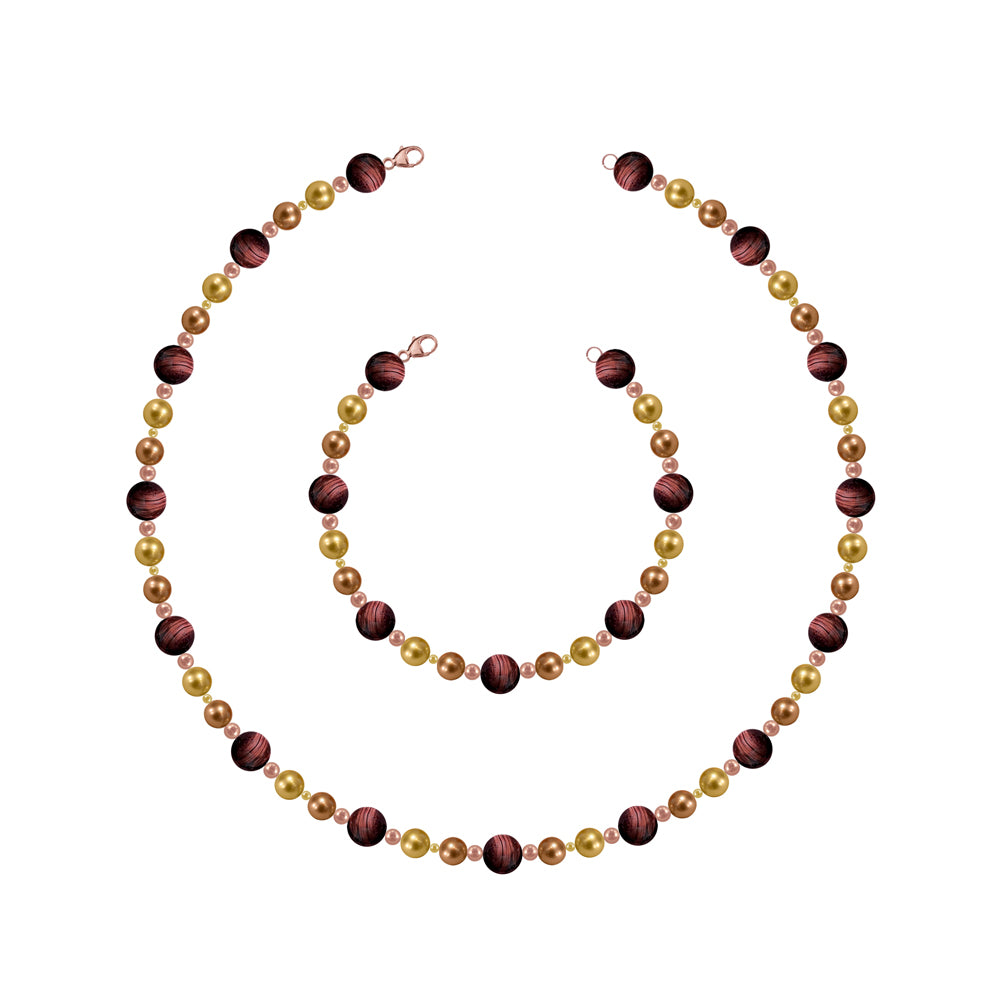 Brown Tiger's Eye & Rose Bead Necklace 45cm NN2165R