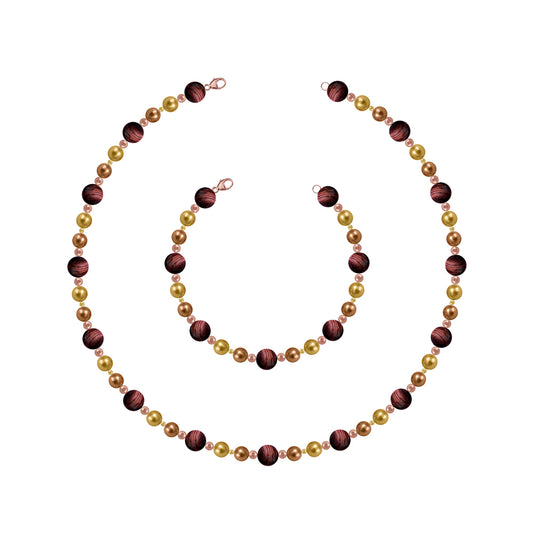 Brown Tiger's Eye & Rose Bead Necklace 45cm NN2165R