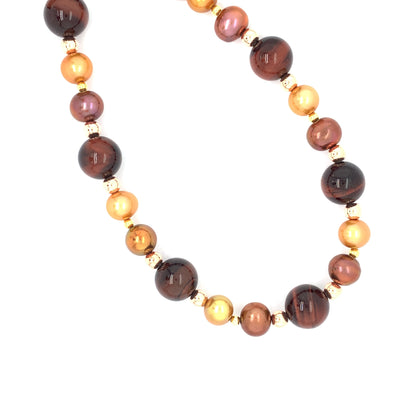 Brown Tiger's Eye & Rose Bead Necklace 45cm NN2165R