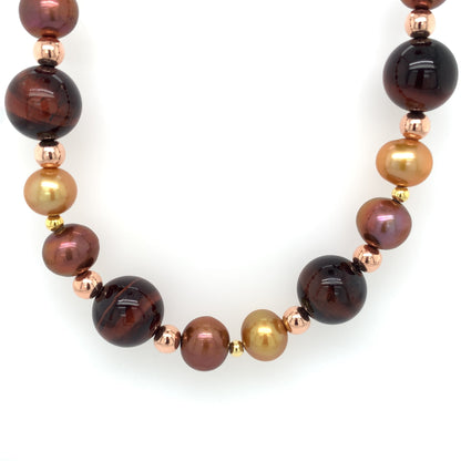 Brown Tiger's Eye & Rose Bead Necklace 45cm NN2165R