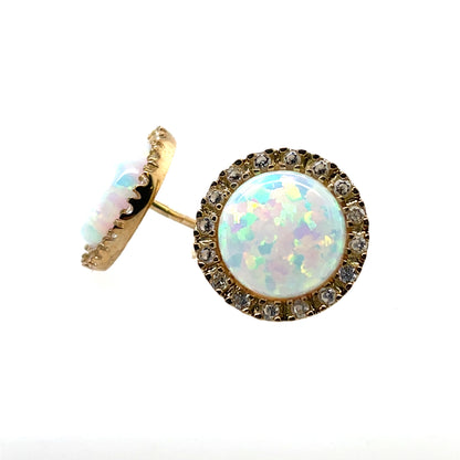 9ct Gold Created Opal & CZ Round Halo Earrings GEL11