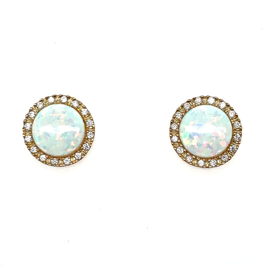 9ct Gold Created Opal & CZ Round Halo Earrings GEL11