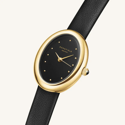 Rosefield Ovale Black Gold Strap Watch OVBGLG-OV18