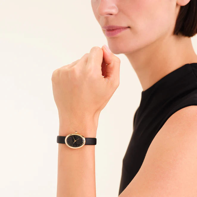 Rosefield Ovale Black Gold Strap Watch OVBGLG-OV18