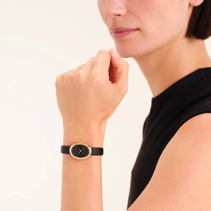 Rosefield Ovale Black Gold Strap Watch OVBGLG-OV18
