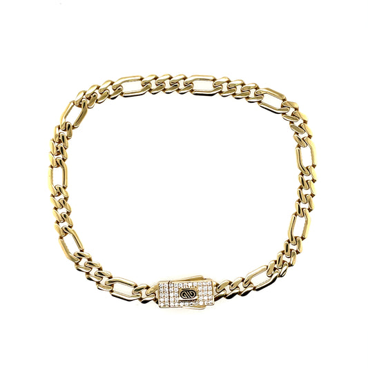 9ct Gold Figaro Bracelet CZ Clasp GB483