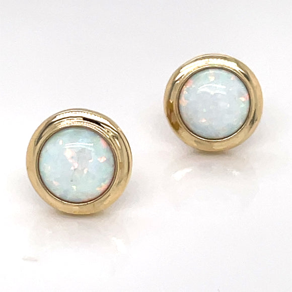 9ct Gold Created White Opal Stud Earrings GEL06