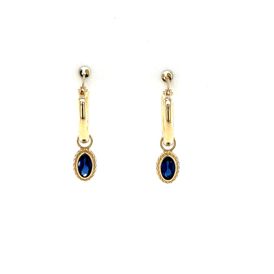 9ct Gold 10mm Hoop Earrings Sapphire  Cz Dropper GES114
