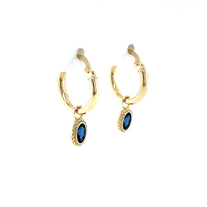 9ct Gold 10mm Hoop Earrings Sapphire  Cz Dropper GES114
