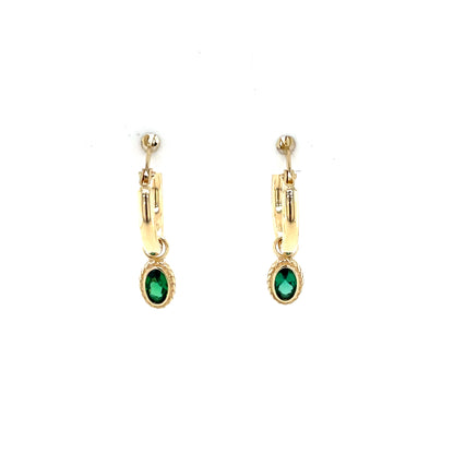 9ct Gold 10mm Hoop Earrings Emerald Cz Dropper GEE71