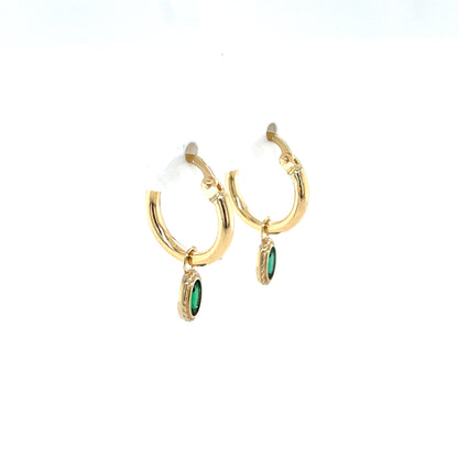 9ct Gold 10mm Hoop Earrings Emerald Cz Dropper GEE71