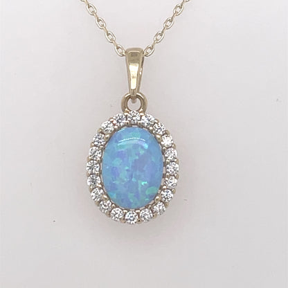 9ct Gold Opal & CZ Oval Halo Pendant GPL57