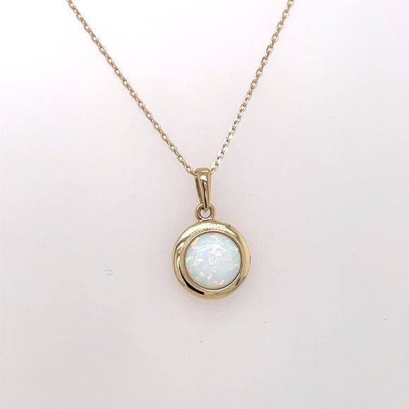 9ct Gold 10mm Round Created White Opal Pendant GPL51