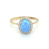 9ct Gold Created Blue Opal & CZ Halo Ring GRL52
