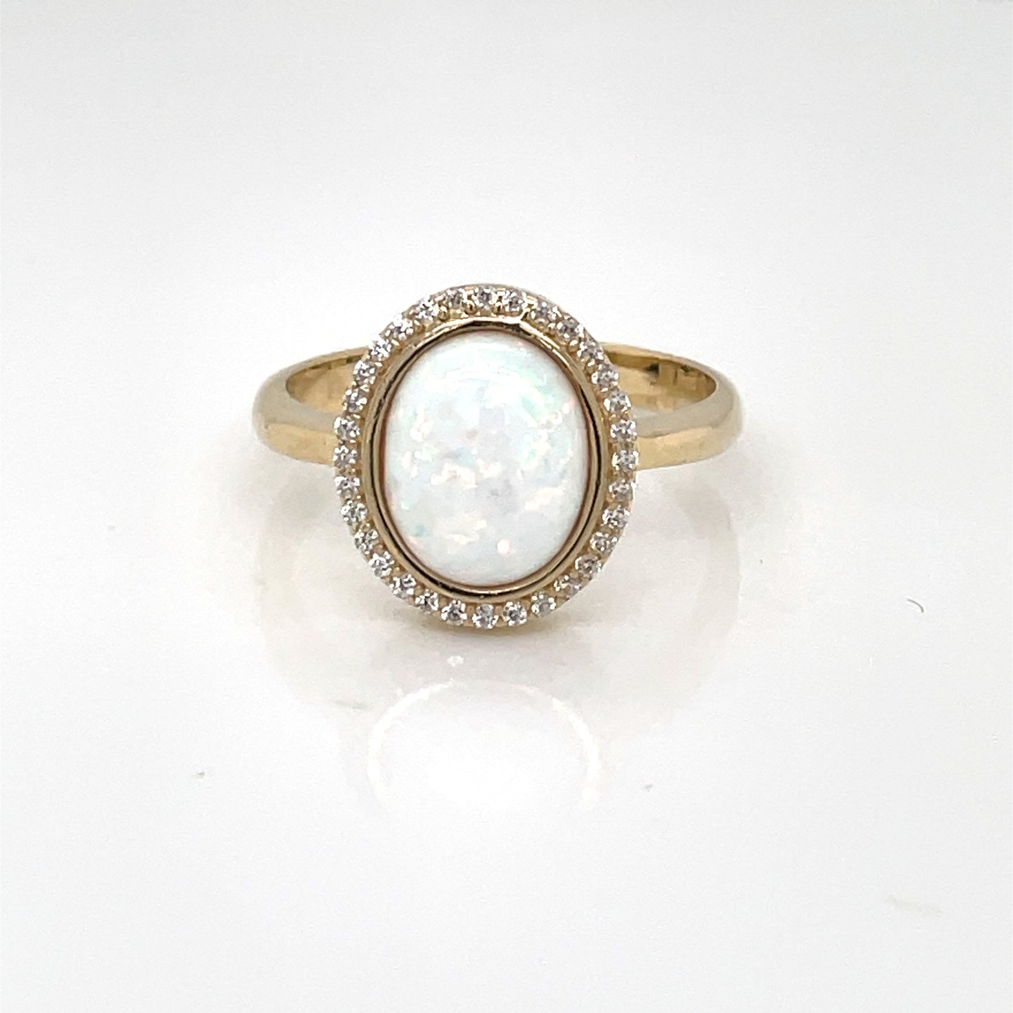 9ct Gold Created Opal & CZ  Halo Ring GRL68