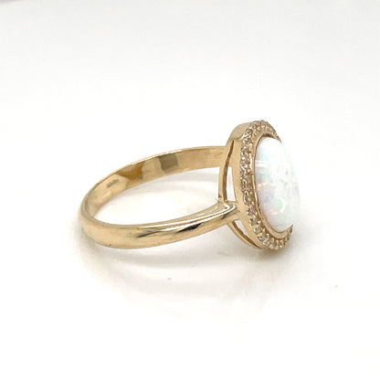 9ct Gold Created Opal & CZ  Halo Ring GRL68