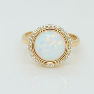 9ct Gold 10mm Created Opal & CZ Halo Ring GRL59