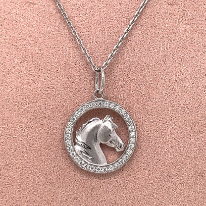 Sterling Silver CZ Round Horsehead Pendant P123