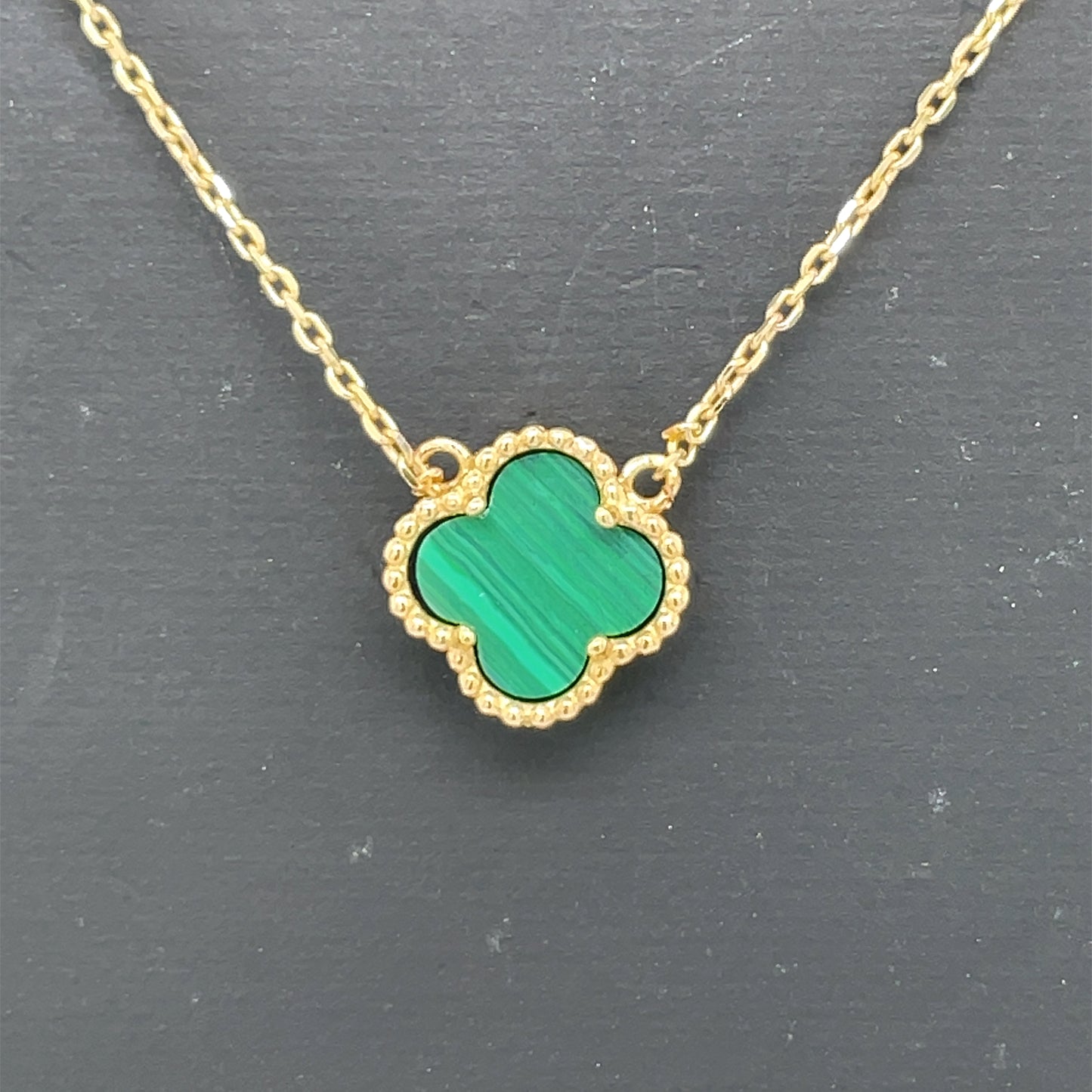 9ct Gold Malachite Clover Pendant GPX187