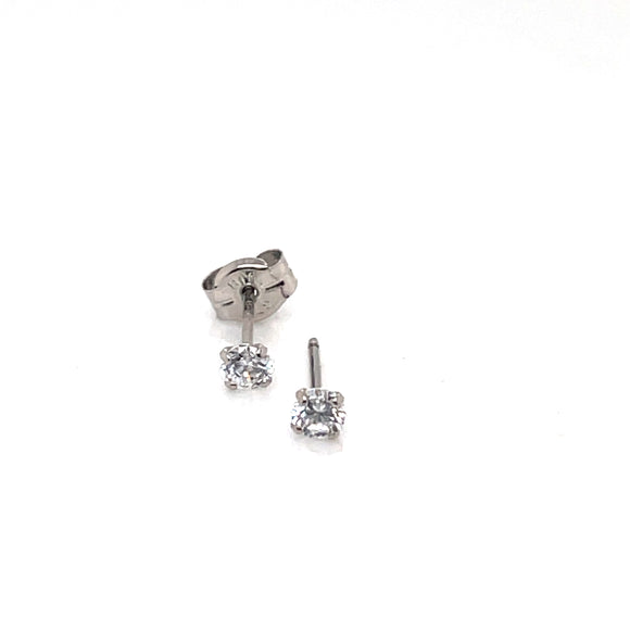 9ct White Gold 3mm CZ 4-Claw Stud Earrings P2501WZ