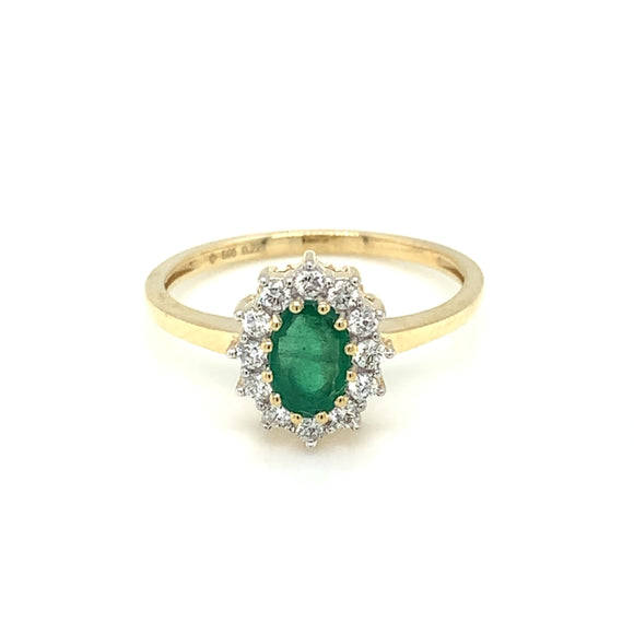14ct Gold Emerald & Diamond 0.22ct Cluster Ring GRE121