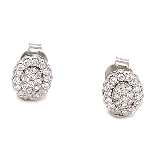 9ct White Gold Diamond 0.33ct Oval Halo Stud Earrings DE121