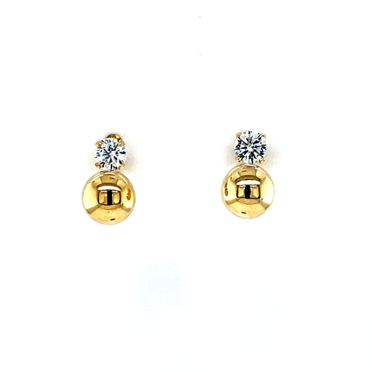 9ct Gold 7mm Ball & CZ Stud Earrings GEZ790