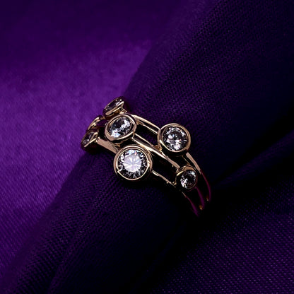 9ct Gold CZ Three Row Bubble Ring GRZ400