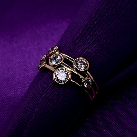 9ct Gold CZ Three Row Bubble Ring GRZ400