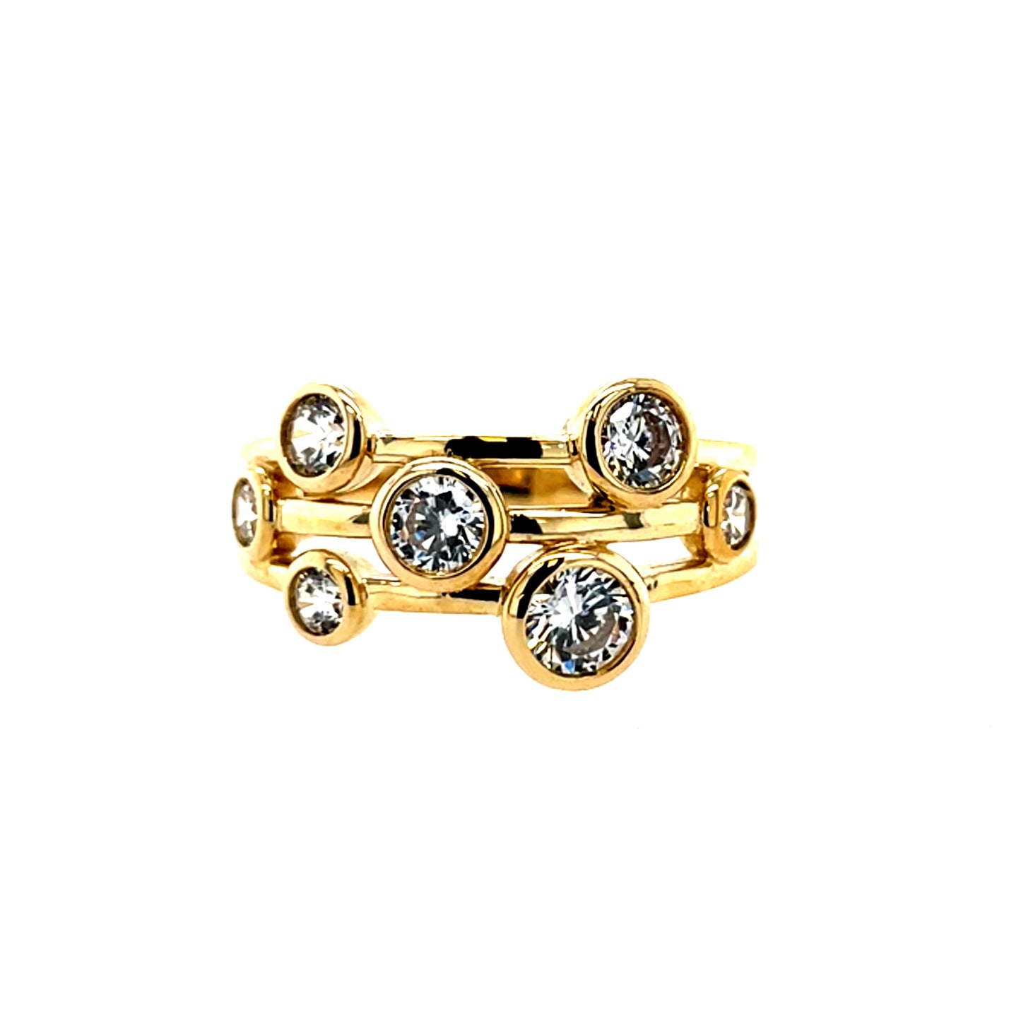 9ct Gold CZ Three Row Bubble Ring GRZ400