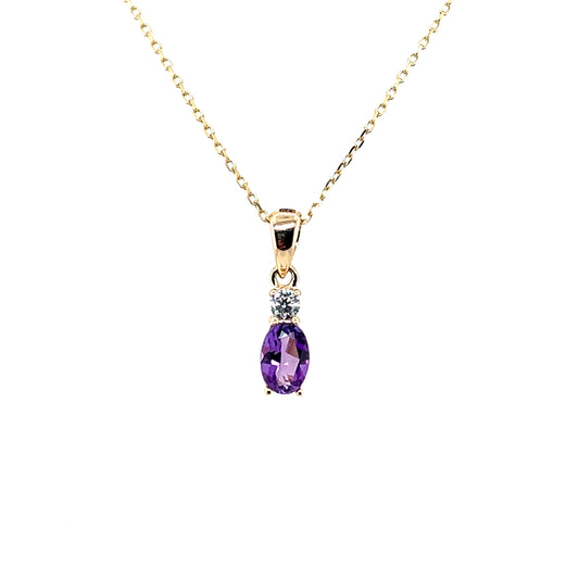 9ct Gold Amethyst & CZ Pendant GPX207