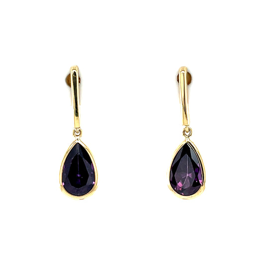 9ct Gold Amethyst Drop Earrings GEX173