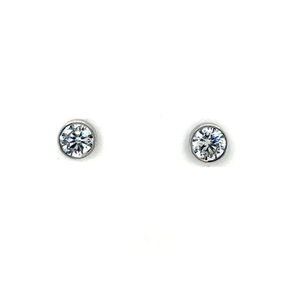 9ct White Gold 5mm Bezel CZ Stud  Earrings WEZ080