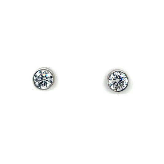 9ct White Gold 5mm Bezel CZ Stud  Earrings WEZ080