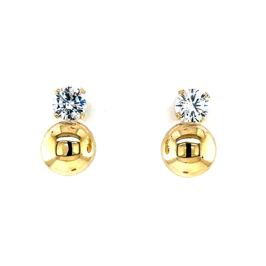 9ct Gold 8mm Ball & CZ Stud Earrings GEZ791