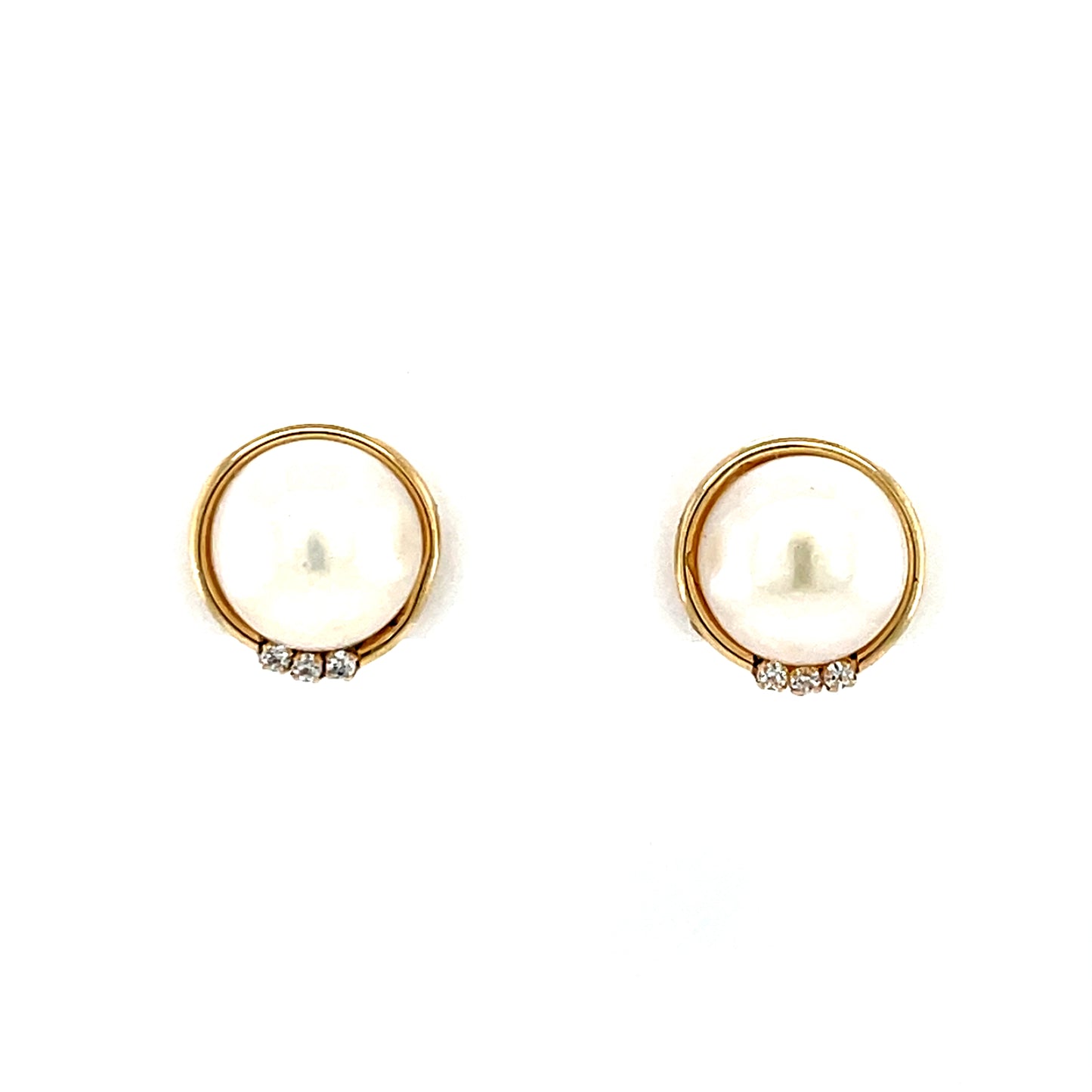 9ct Gold  Pearl & CZ Stud Earrings GEP381