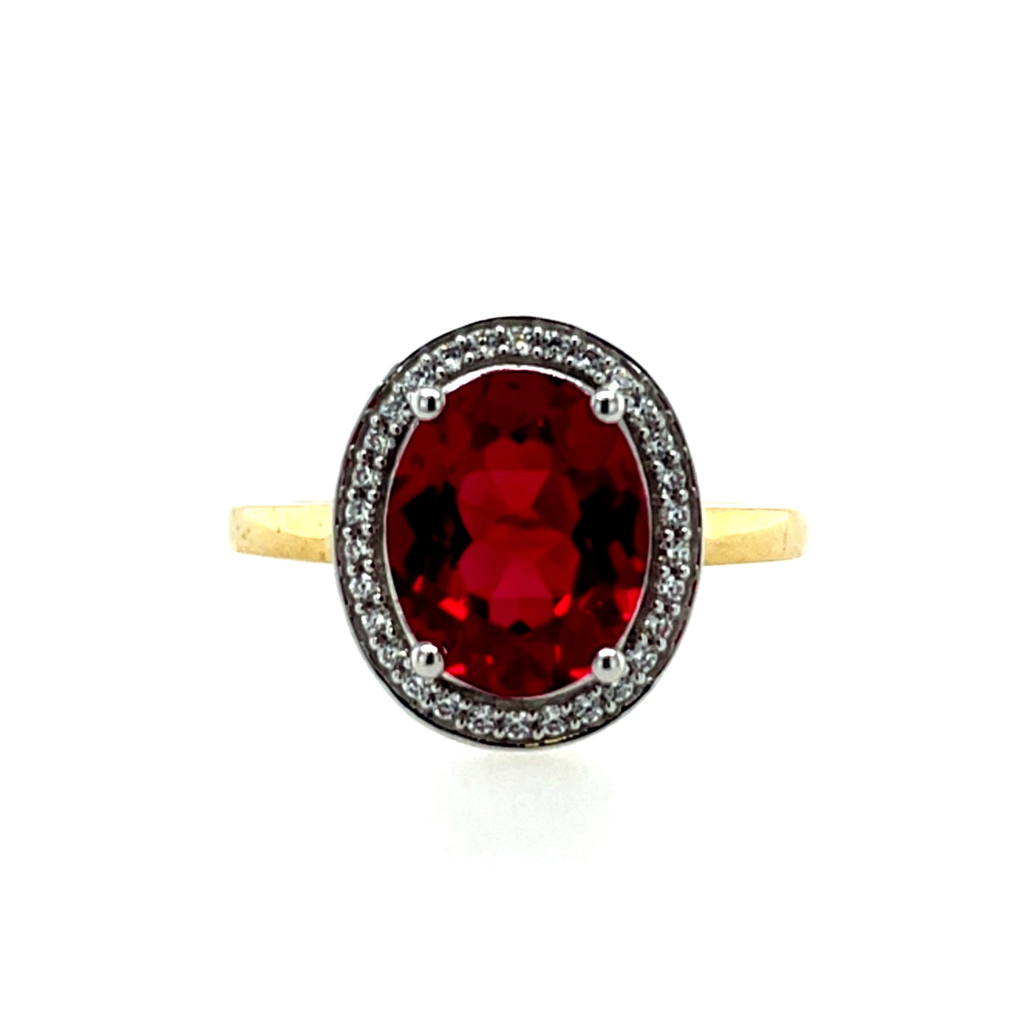 9ct Gold  Created Ruby & CZ Vintage Halo Ring GRR144