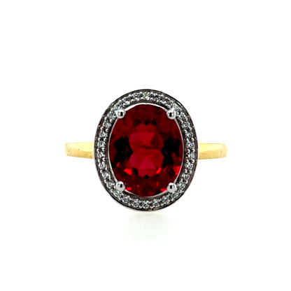 9ct Gold  Created Ruby & CZ Vintage Halo Ring GRR144