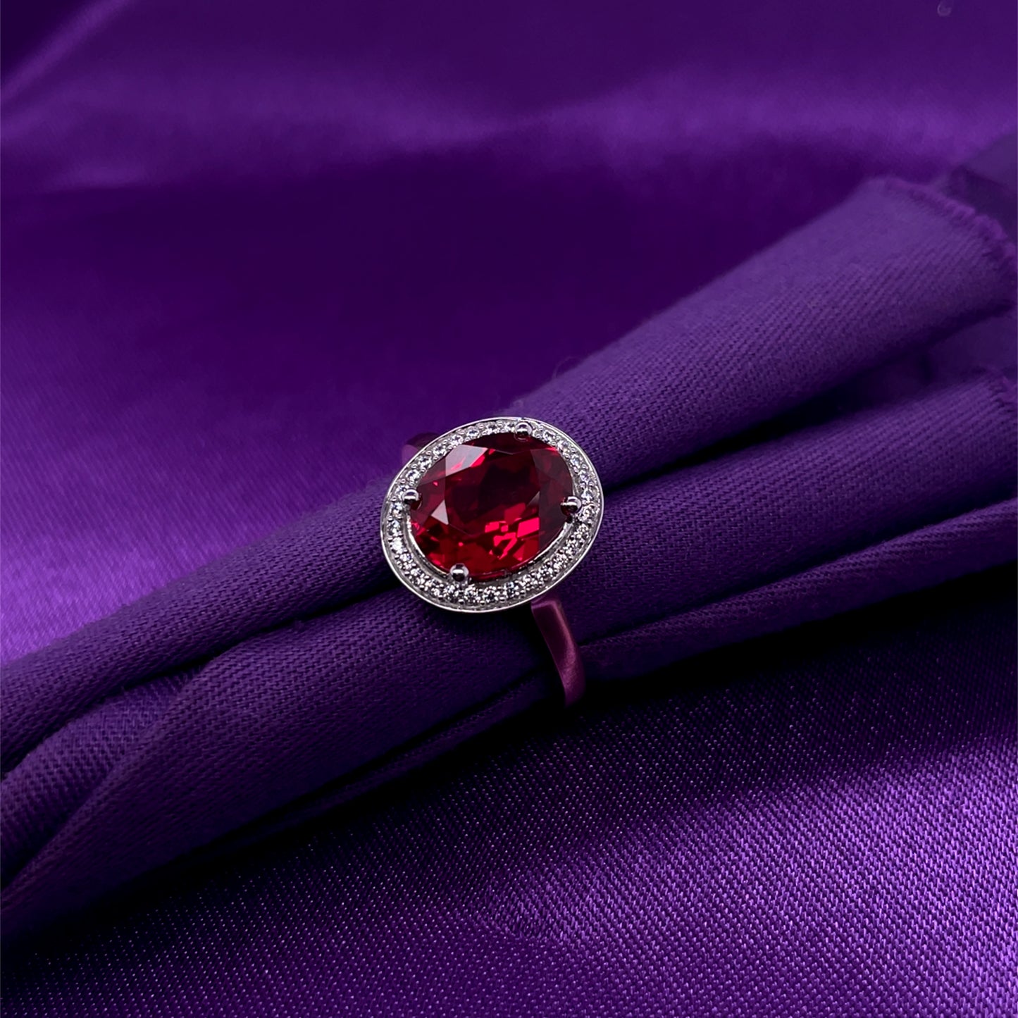 9ct Gold  Created Ruby & CZ Vintage Halo Ring GRR144