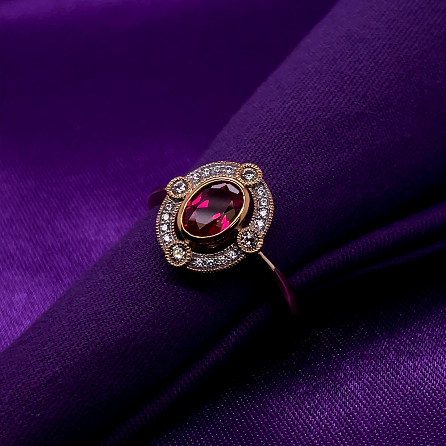 9ct Gold  Created Ruby & CZ Vintage Style Ring GRR143