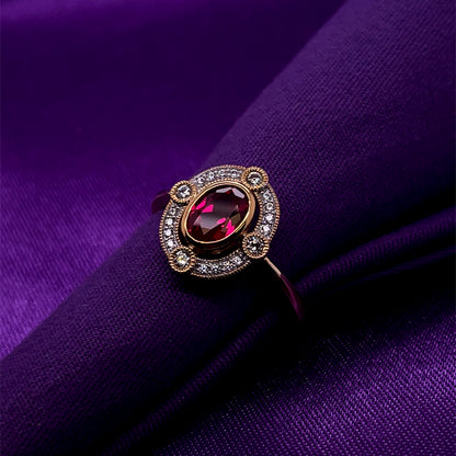 9ct Gold  Created Ruby & CZ Vintage Style Ring GRR143
