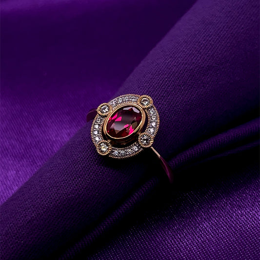 9ct Gold  Created Ruby & CZ Vintage Style Ring GRR143