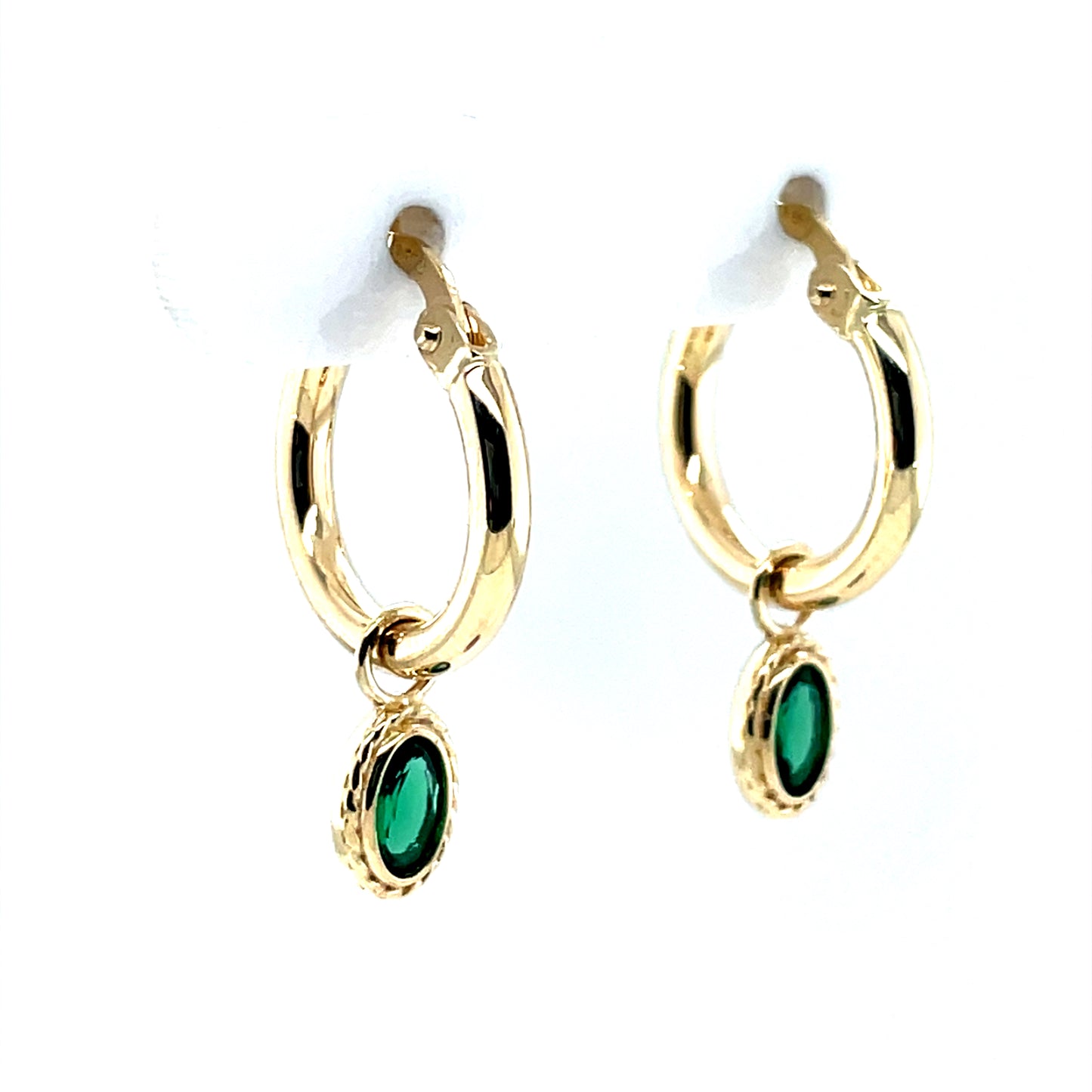 9ct Gold 10mm Hoop Earrings Emerald Cz Dropper GEE77