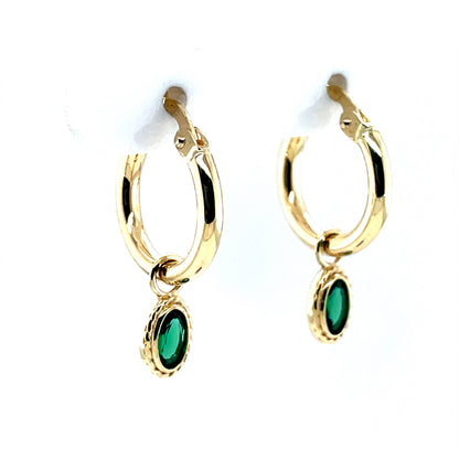 9ct Gold 10mm Hoop Earrings Emerald Cz Dropper GEE77