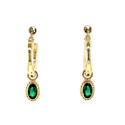 9ct Gold 10mm Hoop Earrings Emerald Cz Dropper GEE77