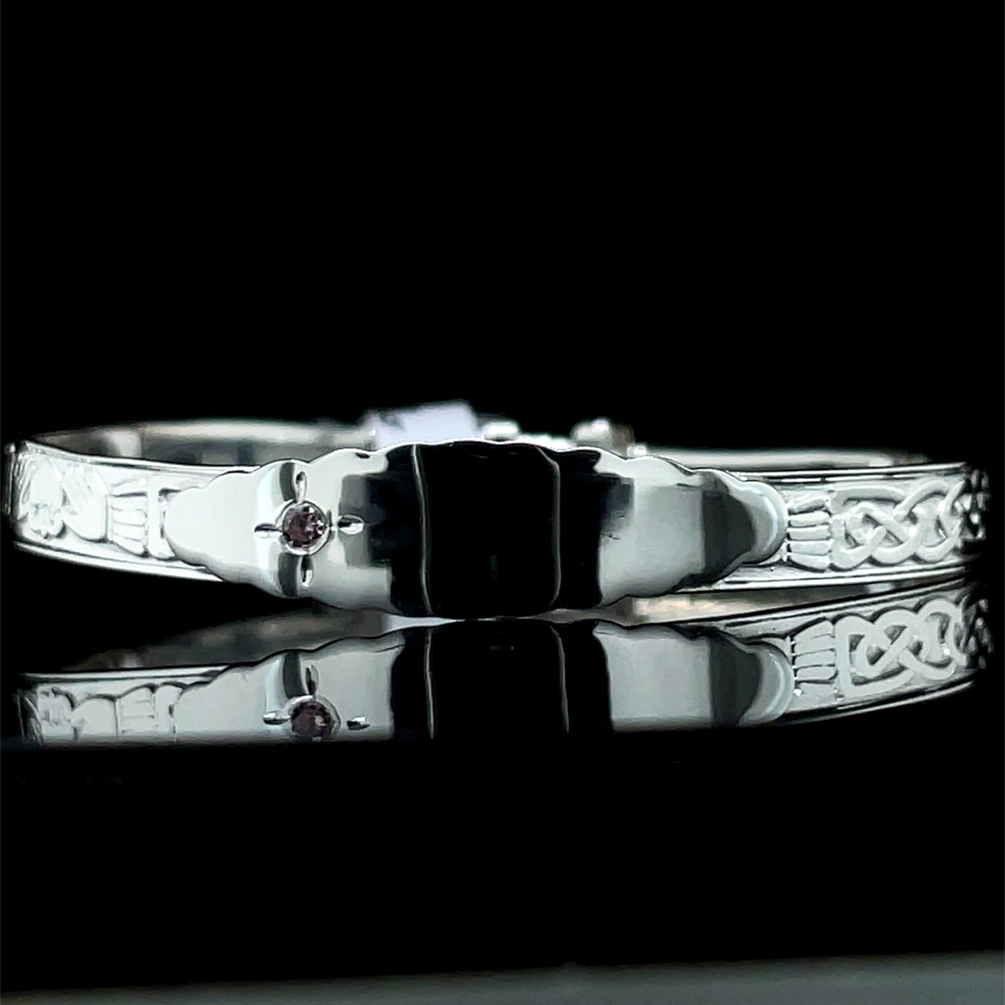 Silver Baby Bangle Claddagh & Celtic Band with Pink CZ SB502